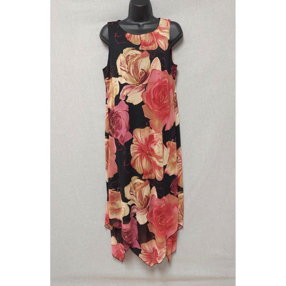 AGB Dress Women 12 Floral Maxi Y2K Whimsigoth Asymmetric Metallic Sleeveless USA